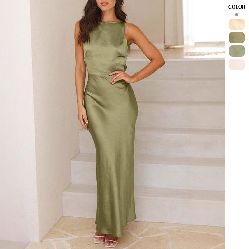 Damen Elegantes Maxikleid mit schmalem Schnitt und ärmellosem Design Drune