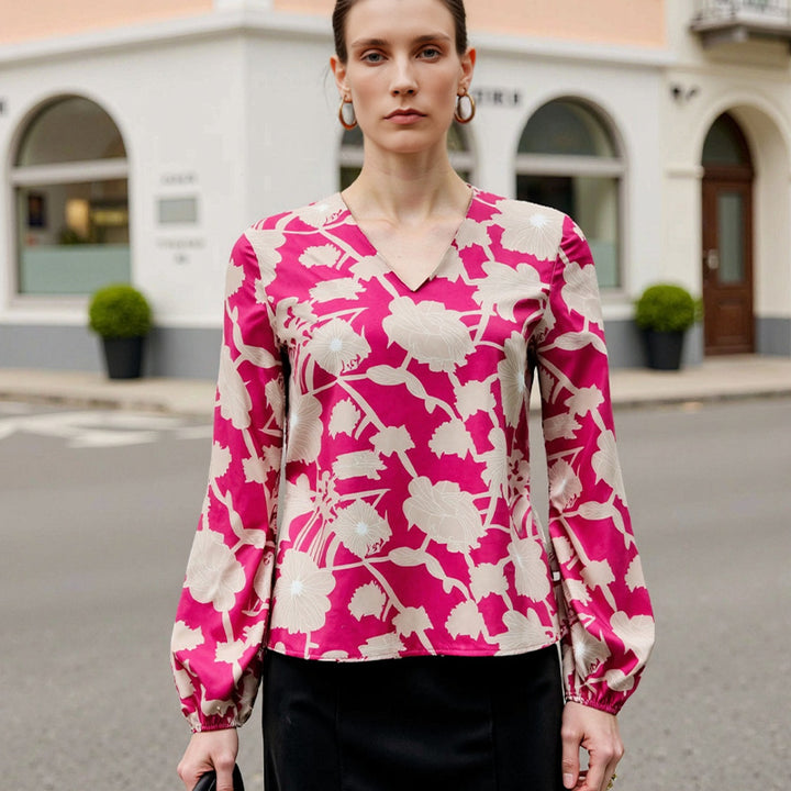 Damen Bluse mit floralem Muster und weich fließendem Stoff Drune