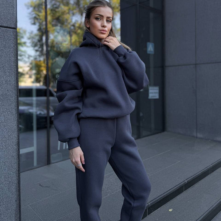 Damen Kuscheliges Freizeit-Loungewear-Set mit Kapuze und weitem Schnitt Drune