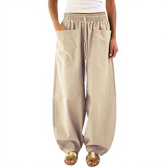 Damen weite Freizeithose mit elastischem Bund und praktischen Taschen Drune