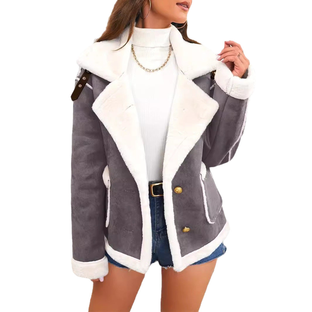 Damen nan kurz geschnittene Lammfelloptik Fliegerjacke Drune