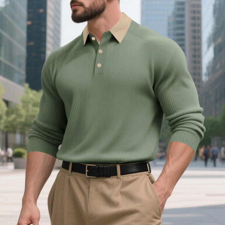 Herren lässiges Langarm-T-Shirt mit strukturiertem Stoff und modischem Kragen Drune