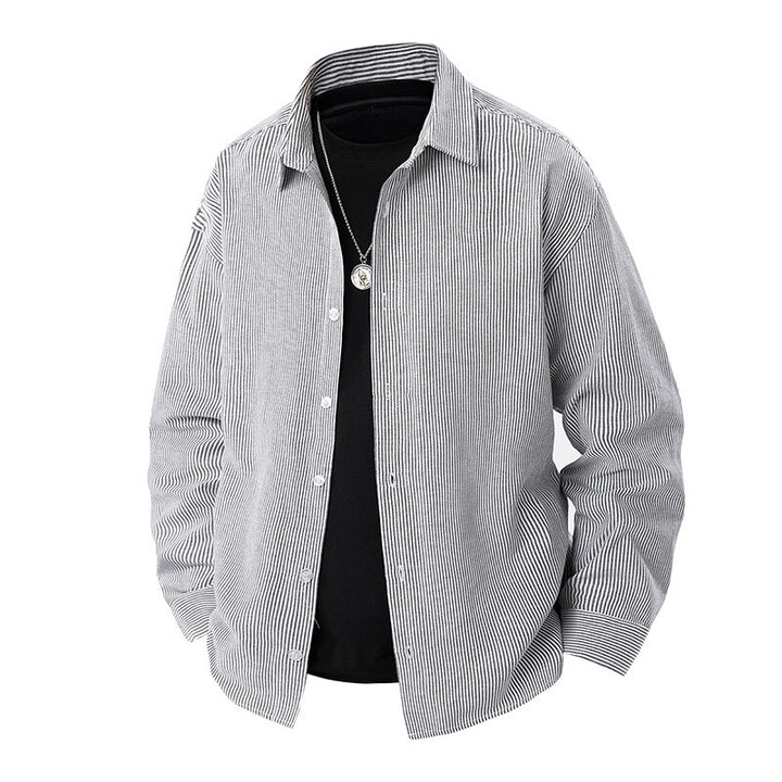 Herren nan gestreiftes Overshirt-Hemd mit lockerer Passform und Kentkragen Drune