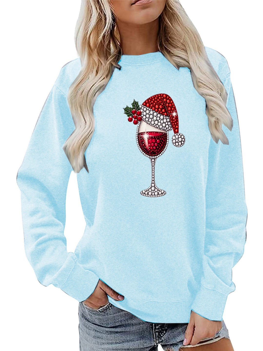 Damen Sweatshirt mit weichem Innenfutter und festlichem Weinmotiv Drune