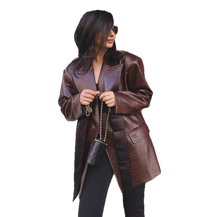 Damen modischer Kunstleder-Blazer mit Croco-Optik Drune