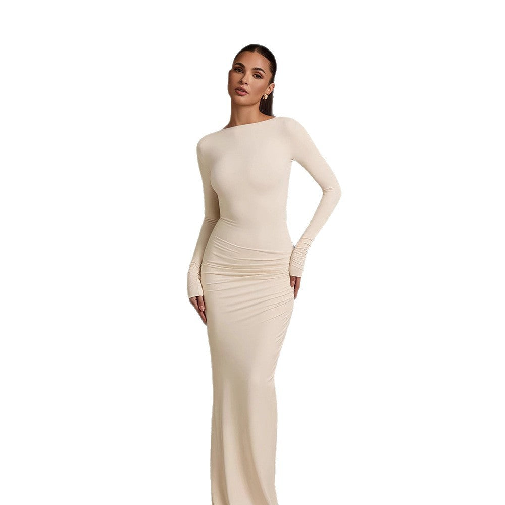 Damen elegantes Abendkleid mit figurbetontem Schnitt und langen Ärmeln Drune