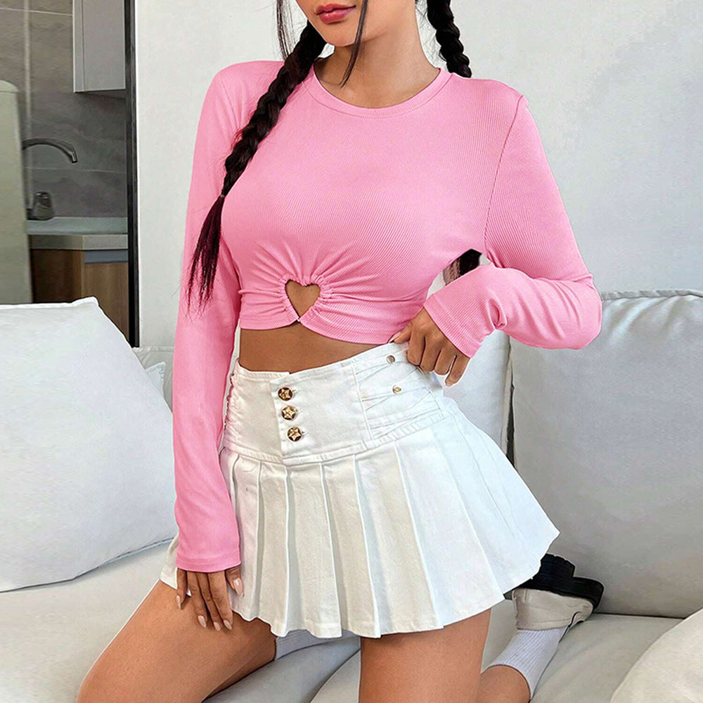 Damen Cropped Longsleeve mit Herz-Ausschnitt und eleganter Raffung Drune