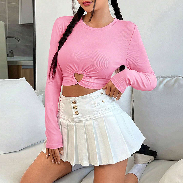 Damen Cropped Longsleeve mit Herz-Ausschnitt und eleganter Raffung Drune