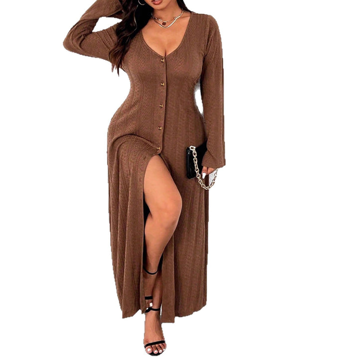 Damen Maxikleid mit Knopfleiste und elegantem Schlitz Drune