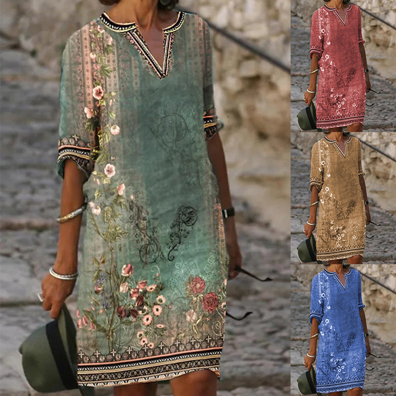 Damen luftiges Sommerkleid mit floralem Design Drune