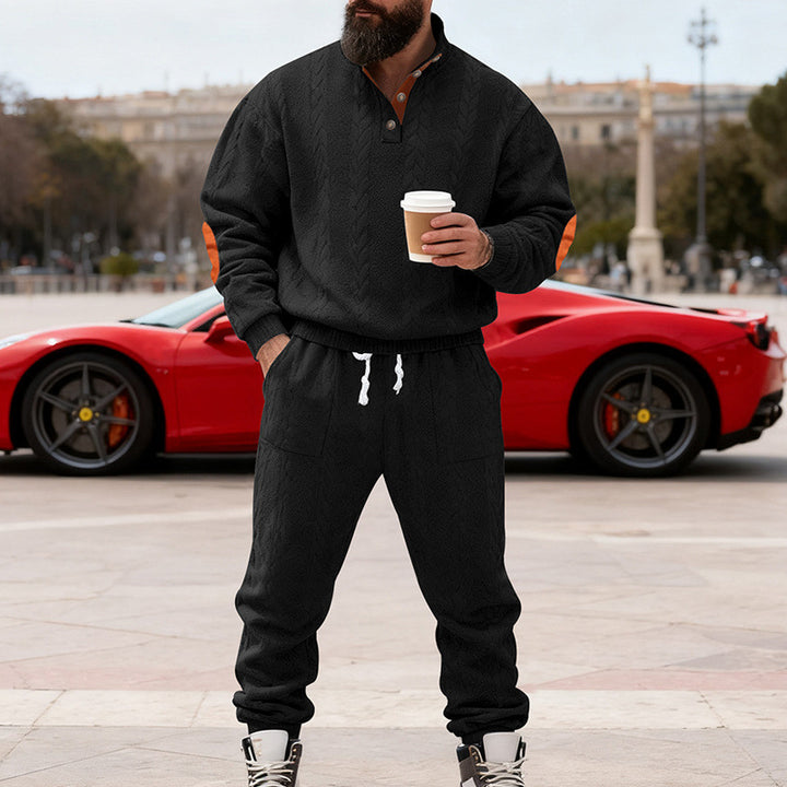 Herren Strick-Jogginganzug mit modischem Kragen und praktischen Taschen Drune
