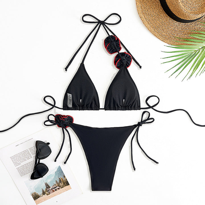 Damen Triangel-Bikini mit verspieltem Blumendesign und verstellbaren Trägern Drune