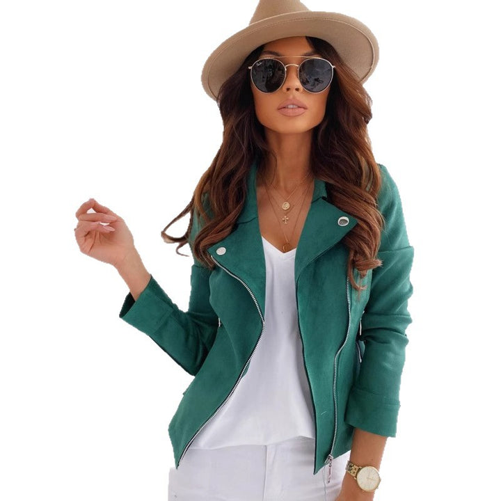 Damen elegante und trendige Lederjacke im Biker-Stil Drune