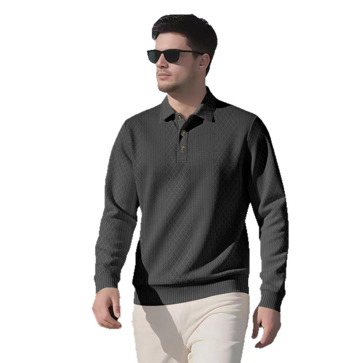 Herren Langarm-Polohemd mit strukturiertem Design und modischen Knöpfen Drune