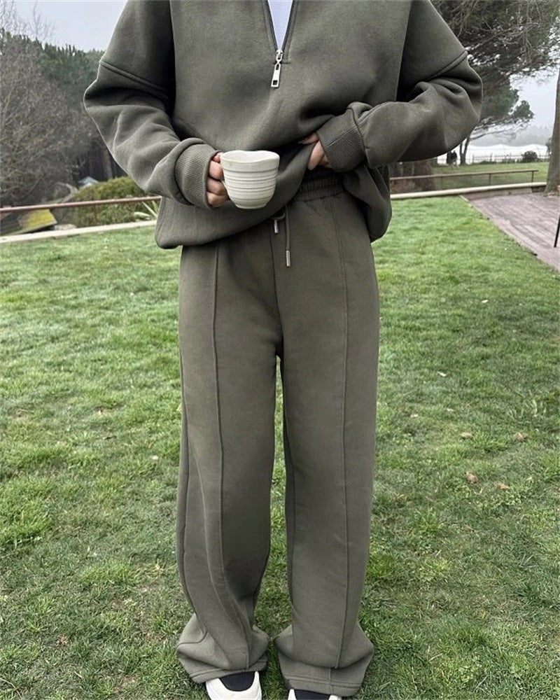 Damen nan Oversize Sweatshirt mit Halbzip und weiten Jogginghose Set Drune