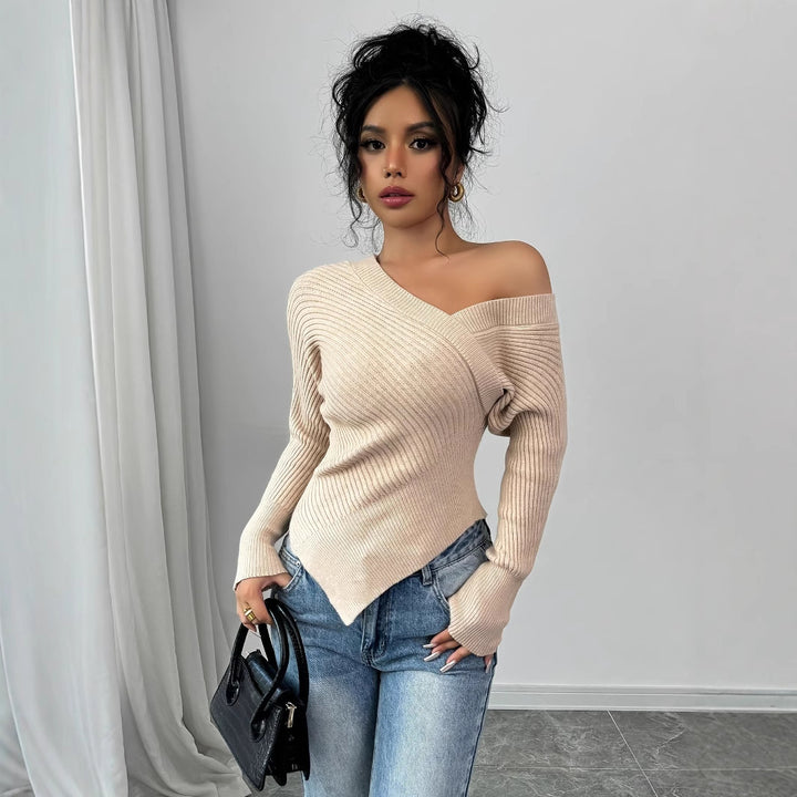Damen asymmetrisches Rippenstrickoberteil Drune