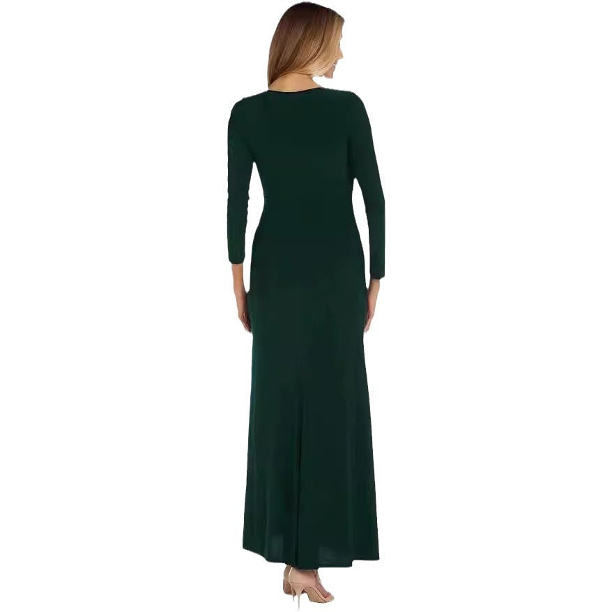 Damen elegantes Maxikleid mit tiefem V-Ausschnitt und seitlichem Schlitz Drune