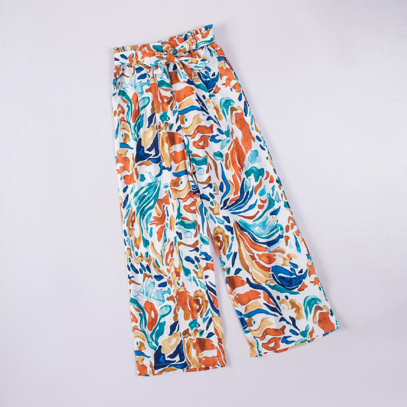 Damen Weite Palazzohose mit buntem Muster und elastischem Bund Drune