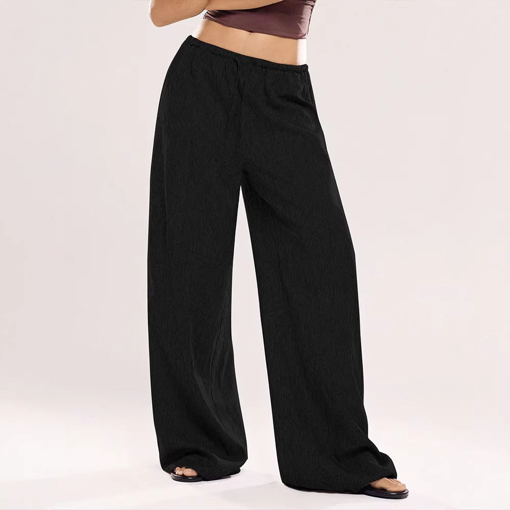 Damen Weite Leinenhose mit elastischem Bund und Kordelzug Drune