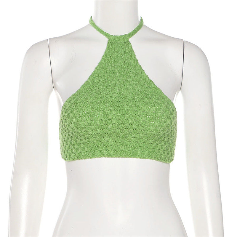 Damen gehäkeltes Crop-Bikini-Top mit verstellbaren Bindebändern Drune