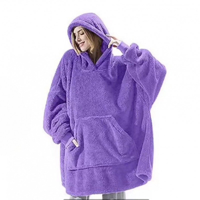 Damen oversize Fleece-Hoodie mit Kängurutasche und Kapuze Drune