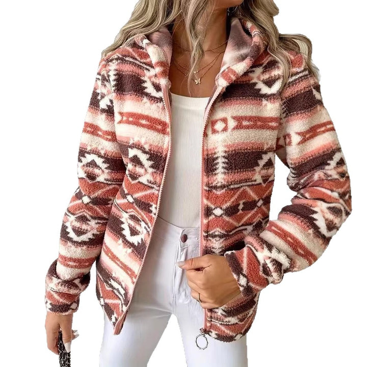 Damen Fleecejacke mit modernem Ethno-Muster Drune