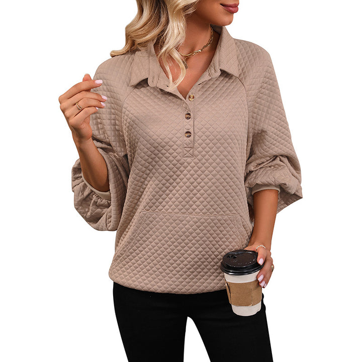 Damen lässiger Pullover mit Knopfleiste und strukturiertem Design Drune