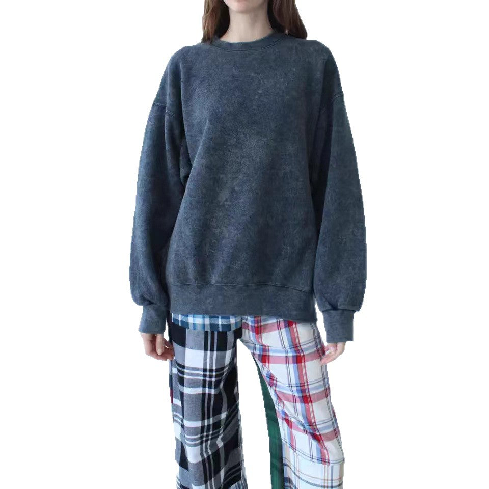 Damen lässiger Sweatshirt mit hohen Ärmeln und lockerer Passform Drune