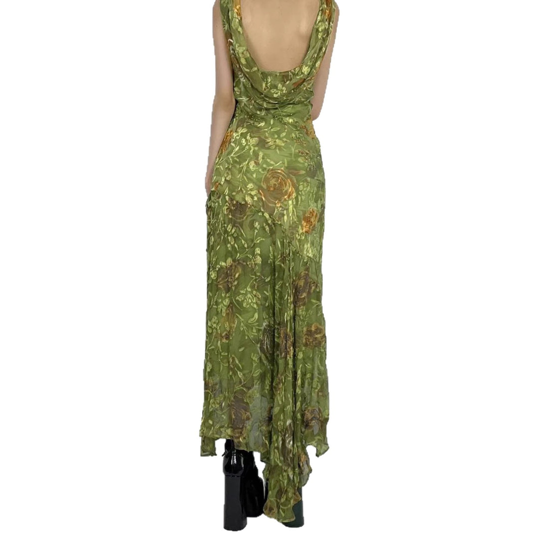 Damen Maxikleid mit asymmetrischem Saum und floralem Design Drune