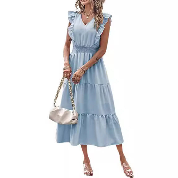 Damen Langarmpuffärmel Kleid mit voluminösem Rock Drune