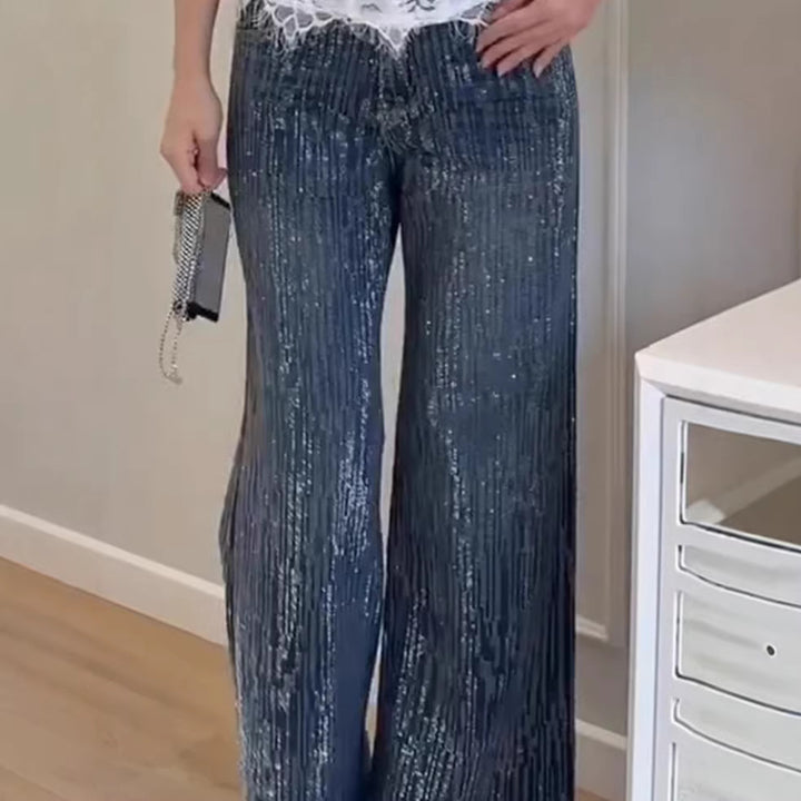 Damen Glitzernde weit geschnittene Jeans mit eleganter Texture Drune