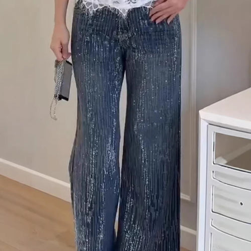 Damen Glitzernde weit geschnittene Jeans mit eleganter Texture Drune