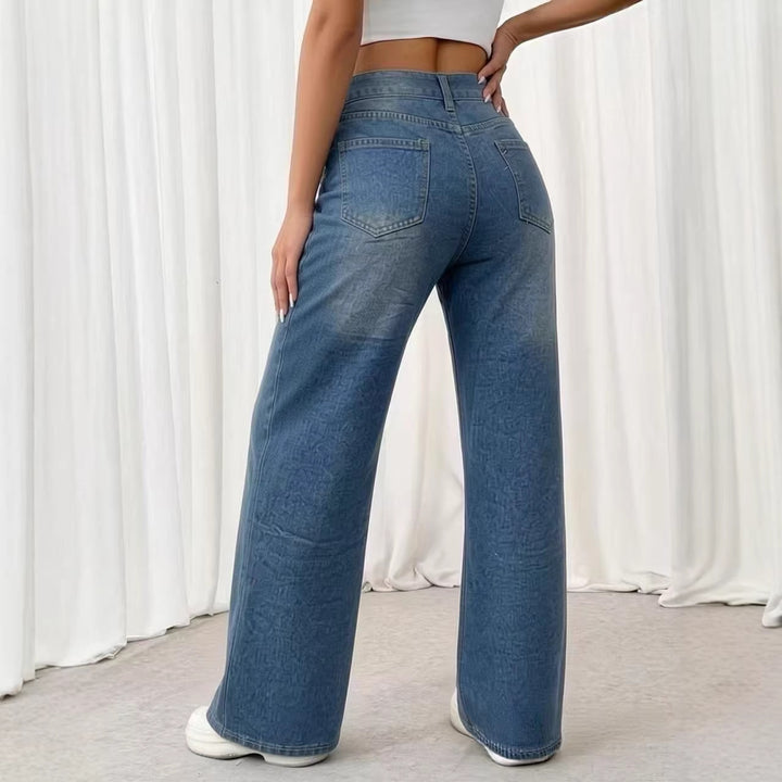 Damen weite Jeans mit kunstvollem Aufdruck Drune