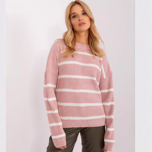 Damen Grobstrickpullover mit lässigem Streifenmuster und rundem Halsausschnitt Drune