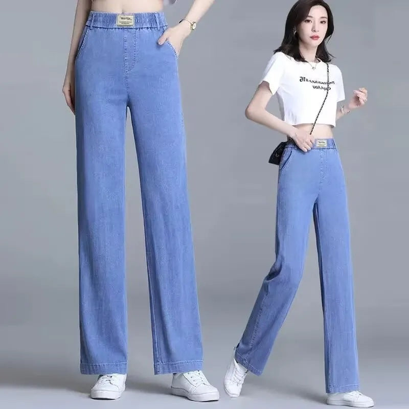 Damen Weite Jeanshose mit elastischem Bund und praktischen Taschen Drune