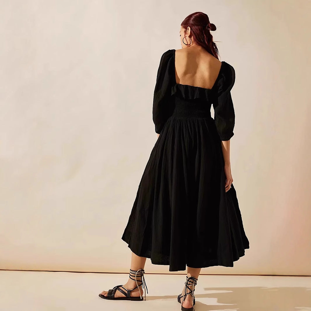 Damen luftiges Midikleid mit Rüschendetails Drune