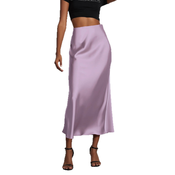 Damen Stilvolle Satin-Stretchrock mit hohem Bund und fließendem Schnitt Drune