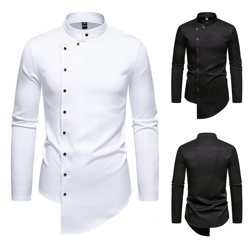 Herren modisches Hemd mit asymmetrischem Knopfdesign und elegantem Kragen Drune
