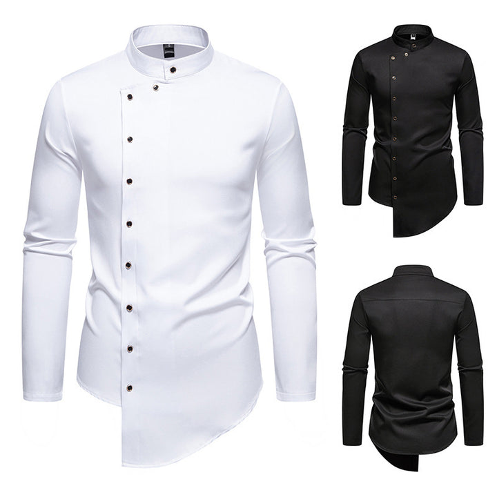 Herren modisches Hemd mit asymmetrischem Knopfdesign und elegantem Kragen Drune