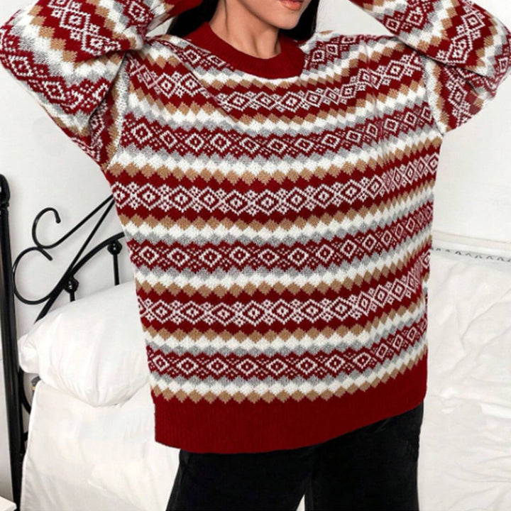 Damen Grob gestrickter Pullover im festlichen Fair-Isle Design Drune