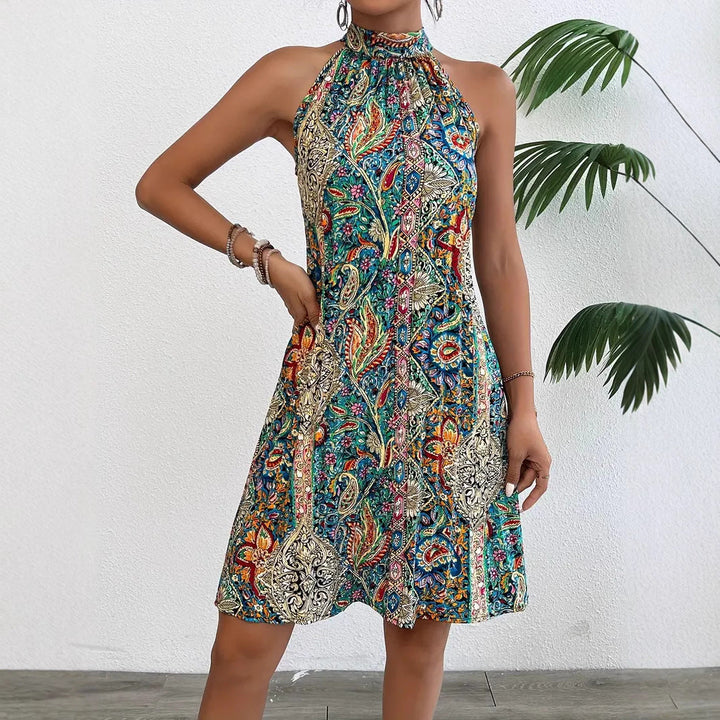 Damen Halterneck Kleid mit buntem Paisley-Muster Drune