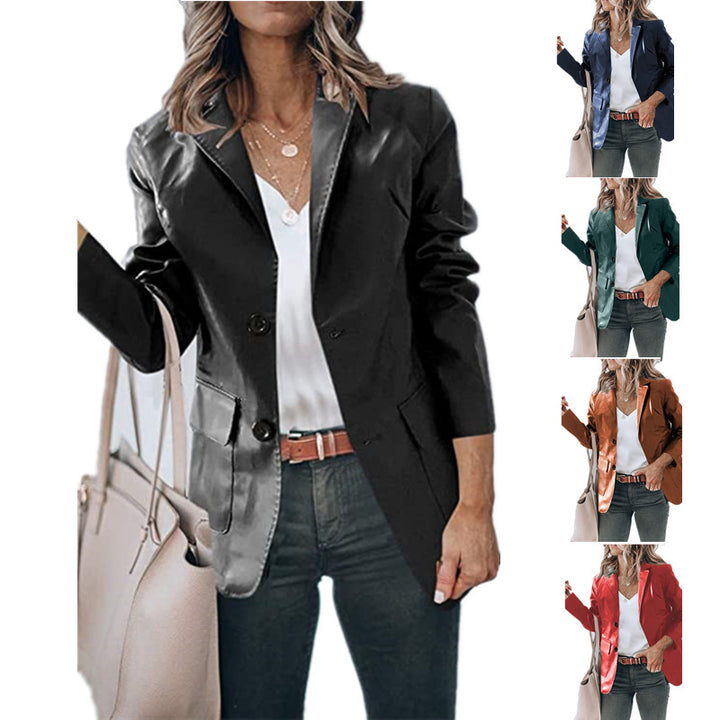 Damen Eleganter Blazer mit glänzender Oberfläche und praktischen Taschen Drune