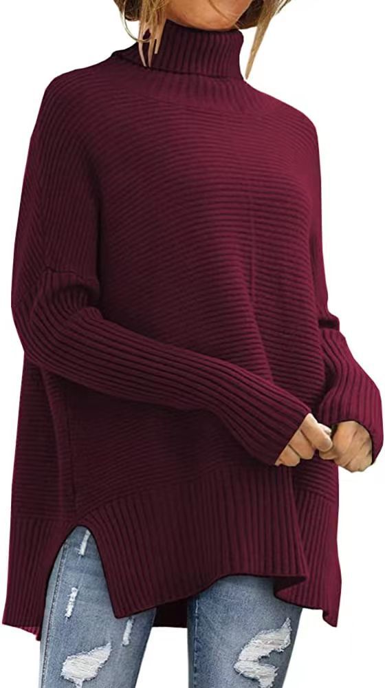 Damen Großer Rollkragenpullover mit feiner Rippstruktur und asymmetrischem Schnitt Drune