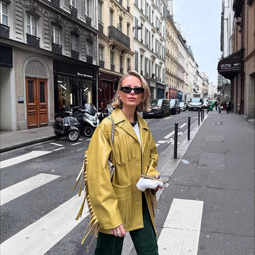 Damen Kunstlederjacke mit Fransen und praktischen Taschen Drune
