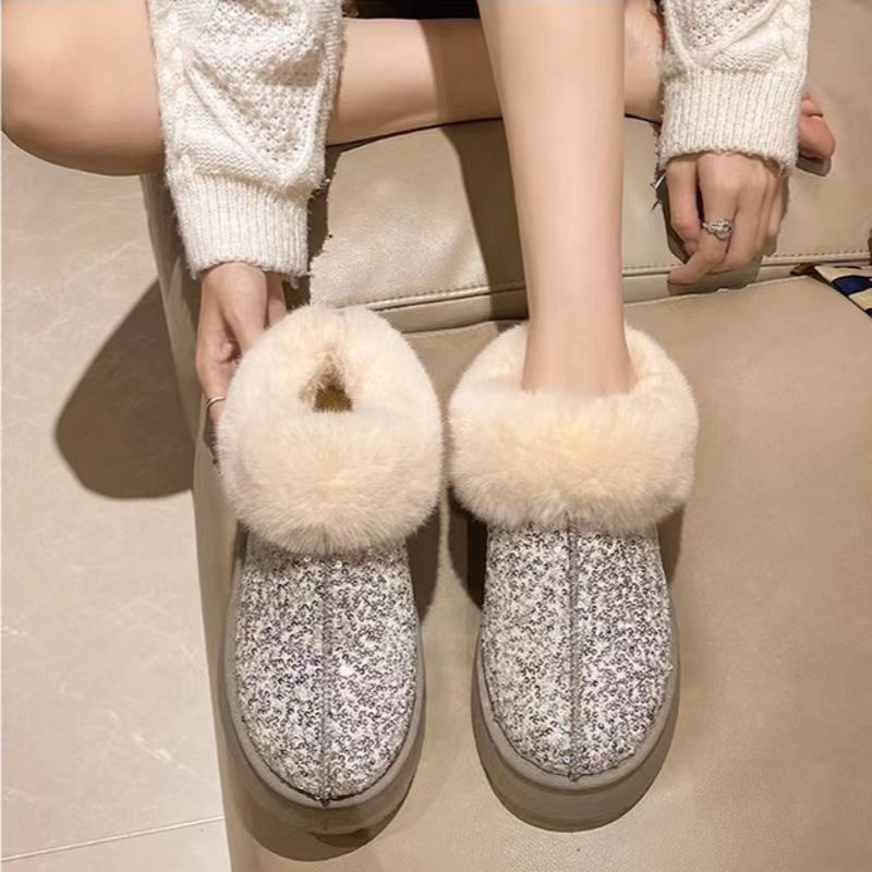 Damen Flauschige Glitzer Hausschuhe Drune