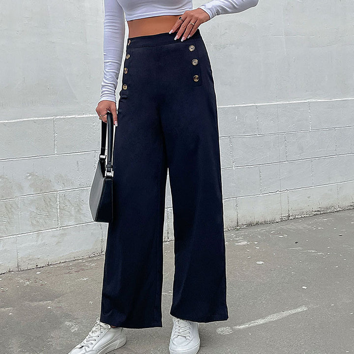 Damen weite Palazzo-Hose mit dekorativen Knöpfen Drune