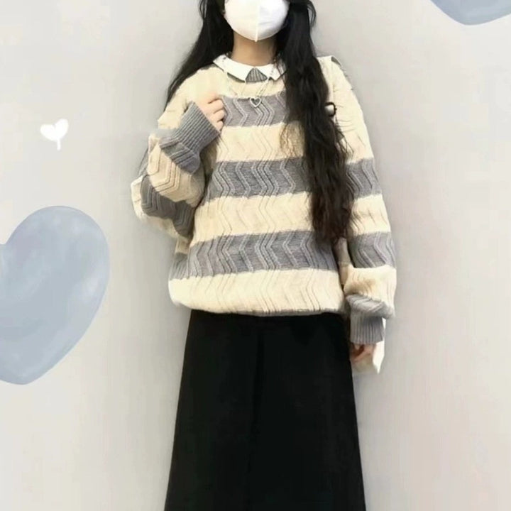 Damen Modischer Strickpullover mit strukturiertem Wellenmuster Drune