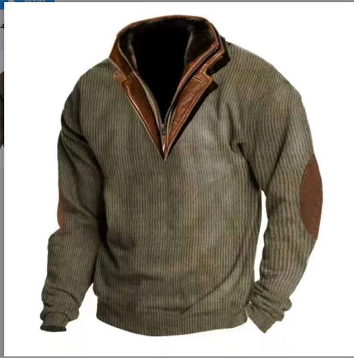 Herren Strickpullover mit Lederdetails und hohem Kragen Drune