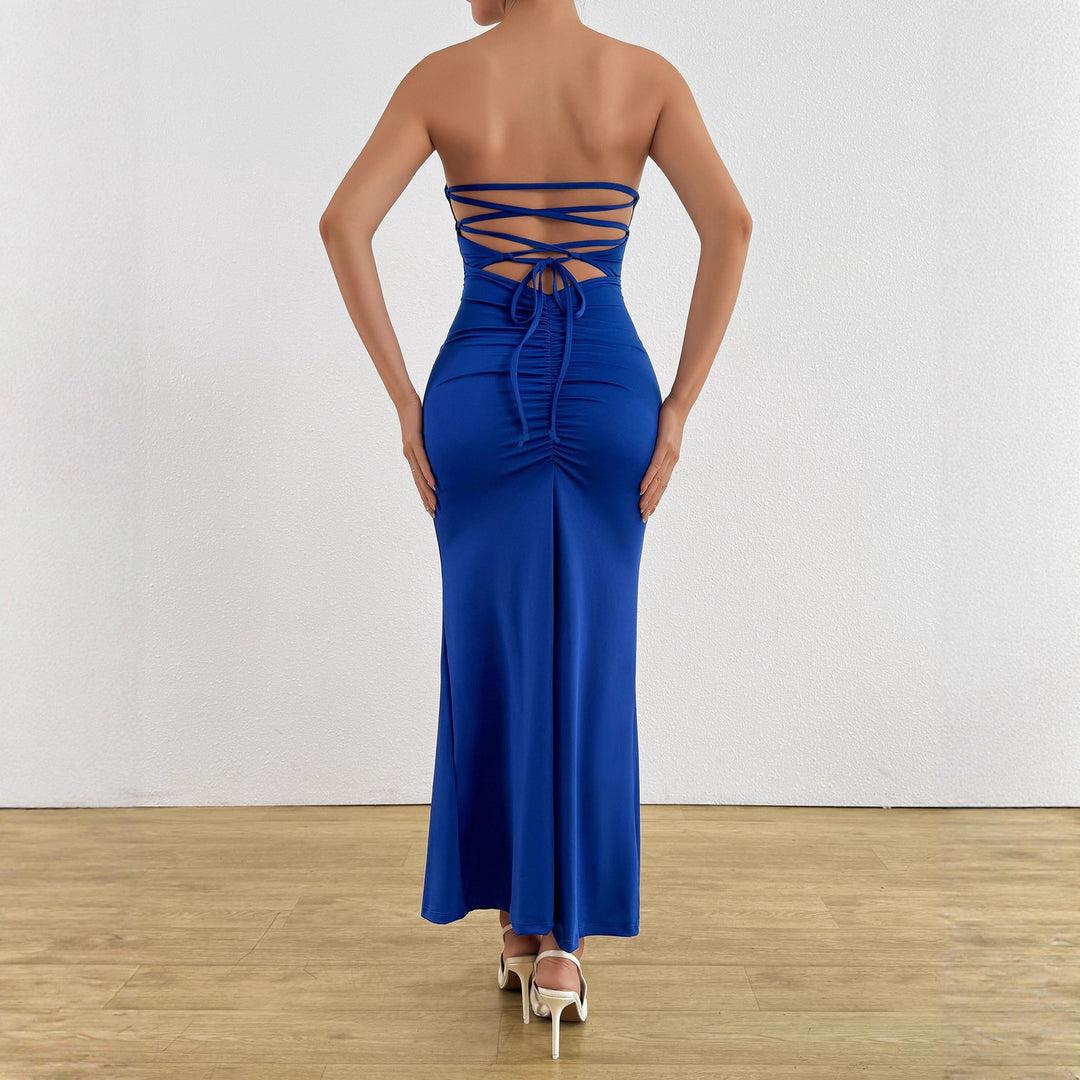 Damen Elegantes trägerloses Maxikleid mit raffiniertem Schlüssel-Ausschnitt und figurformendem Schnitt Drune