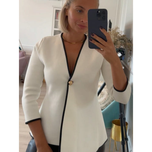 Damen elegante Jacke mit asymmetrischem Schnitt und metallischem Knopf Drune